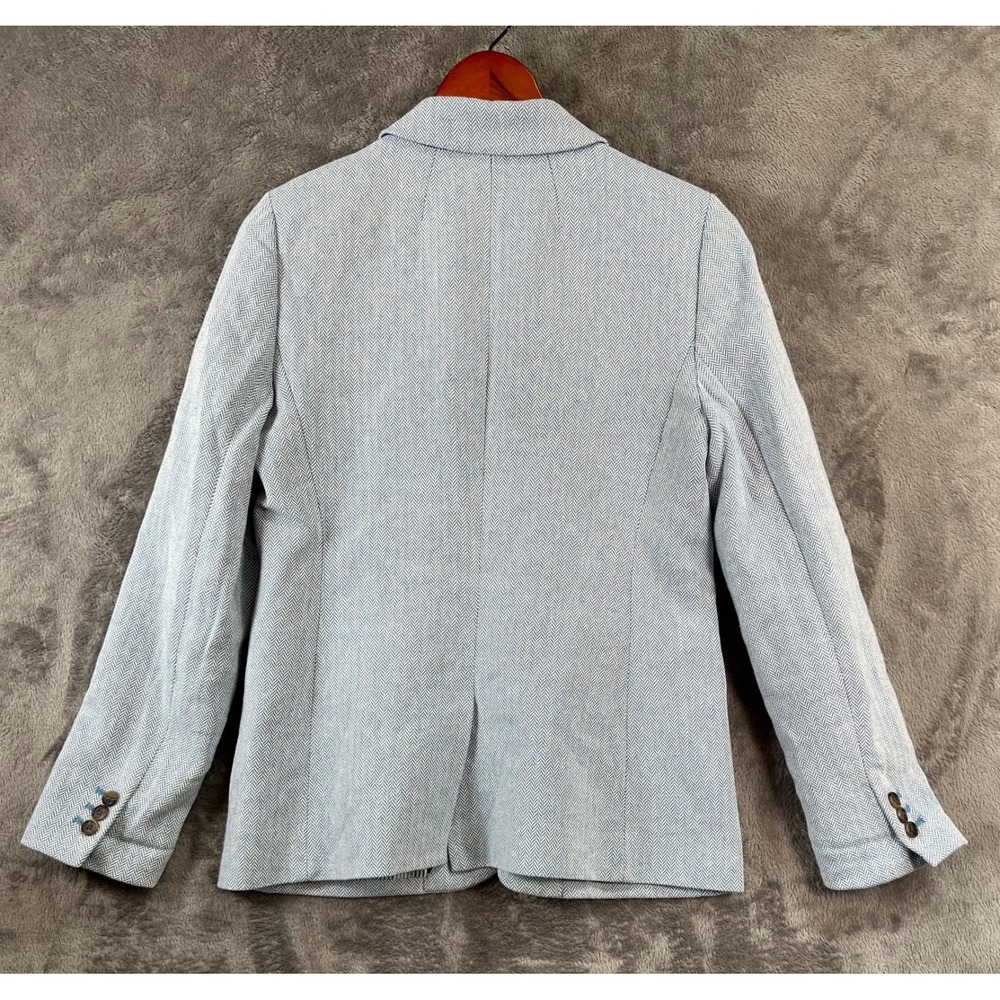 J.CREW Blazer Womens 10 Blue 1-Button Herringbone Linen Blend Career Preppy Ivy - Picture 2 of 11